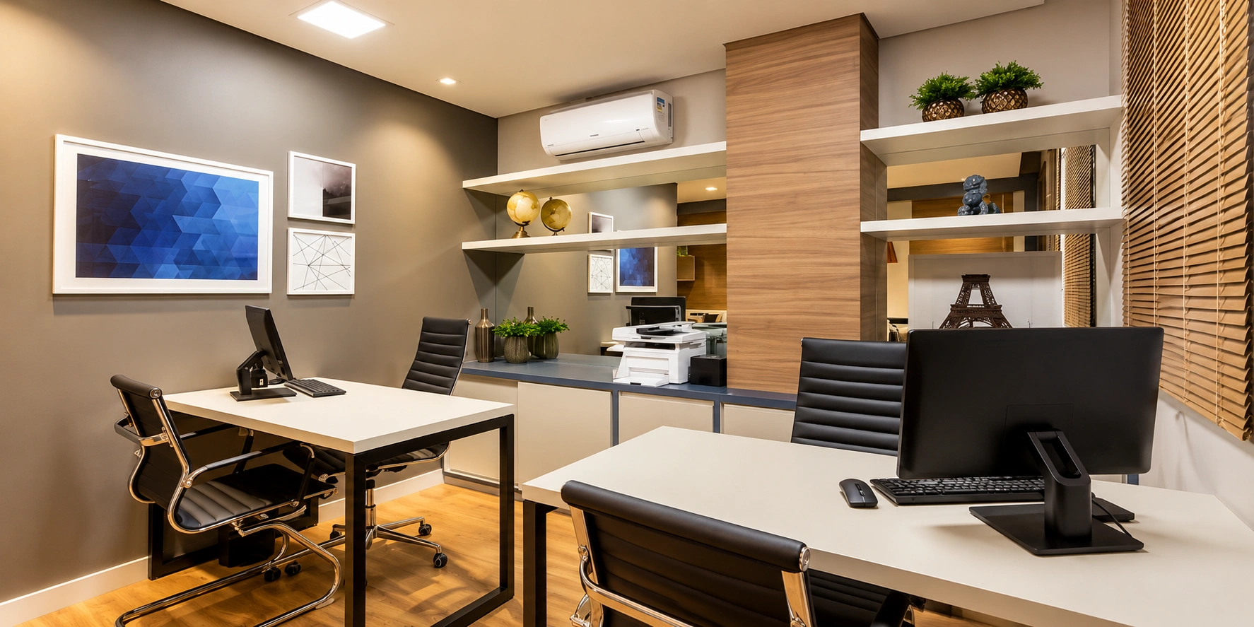 Professional office interior design with modern workspace layout